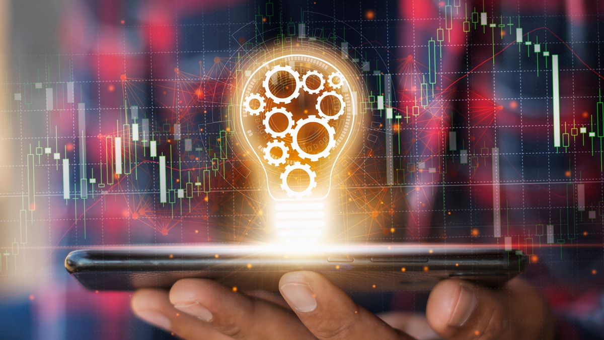 Illustration of idea with a light bulb on top of an ipad