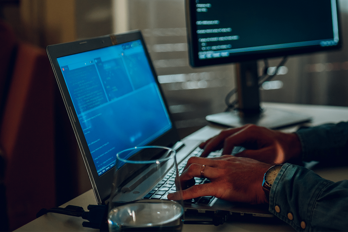 Software developer working on code