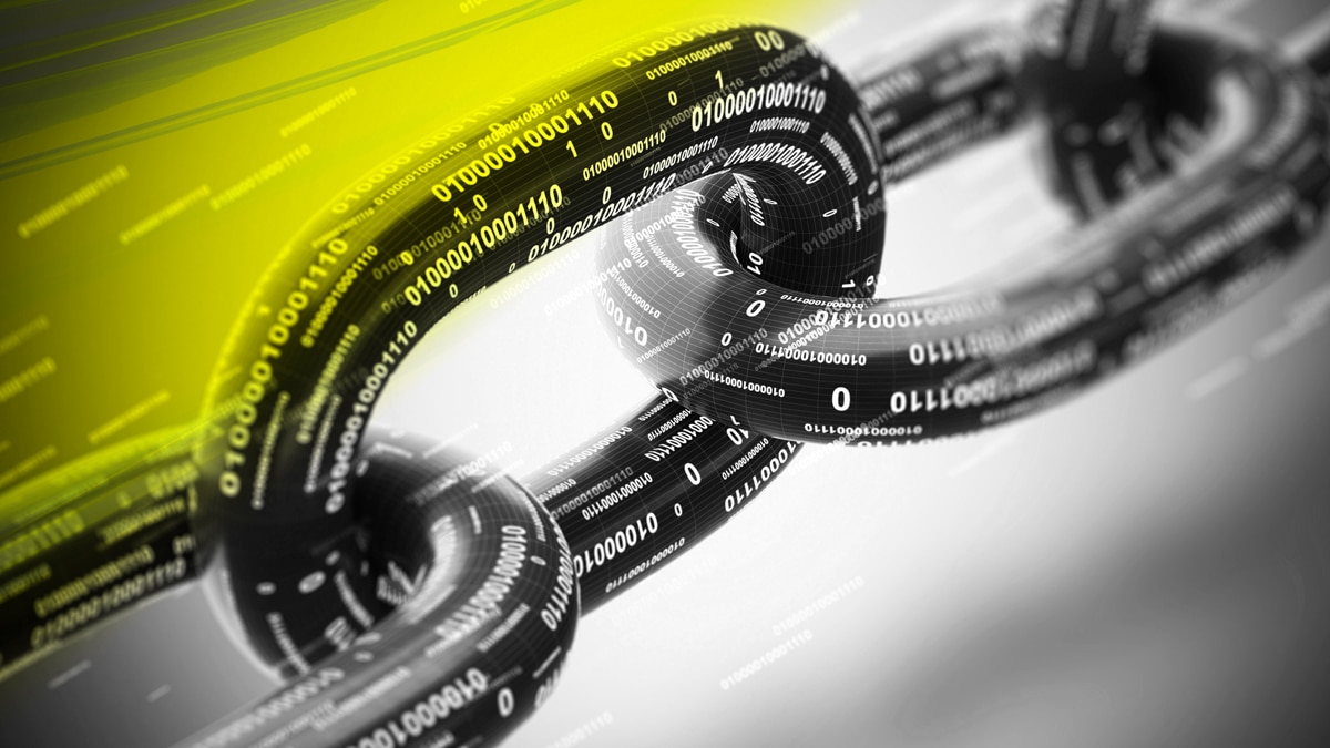 Illustration of a solid chain with code written in the metal